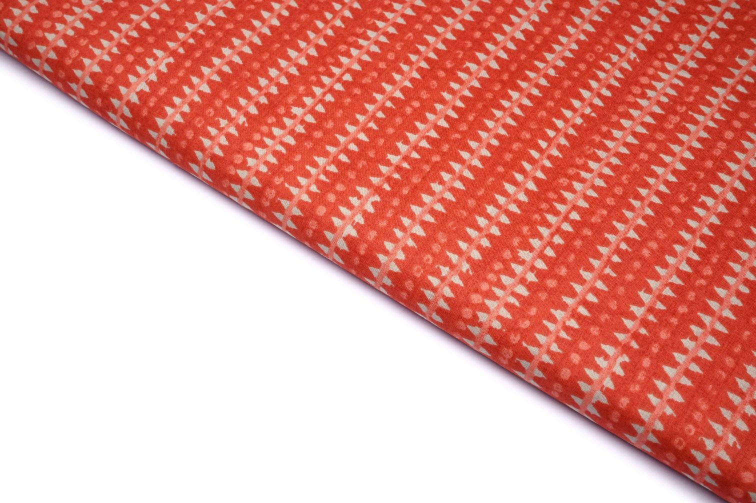 JAPONICA ORANGE COLOR COTTON JAPIPURI IKKAT PATTERN STRIPES WITH SELF DOTS PATTERN PRINTED FABRIC 11591