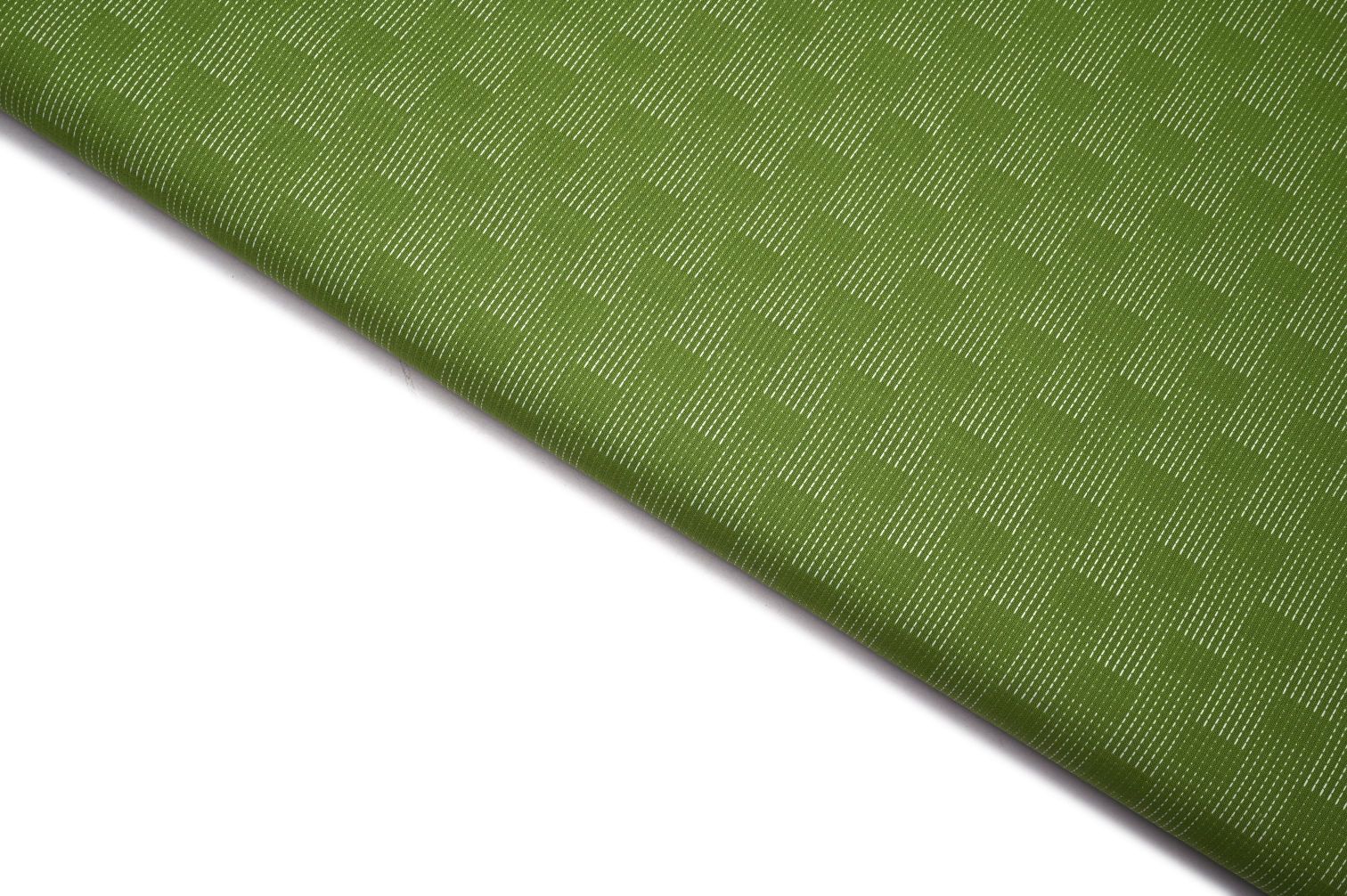 GUAVA GREEN COLOR COTTON WHITE THREAD CHAIN STITCH WEAVE SQUARE CHAIN LINKED PATTERN HANDLOOM FABRIC 11662