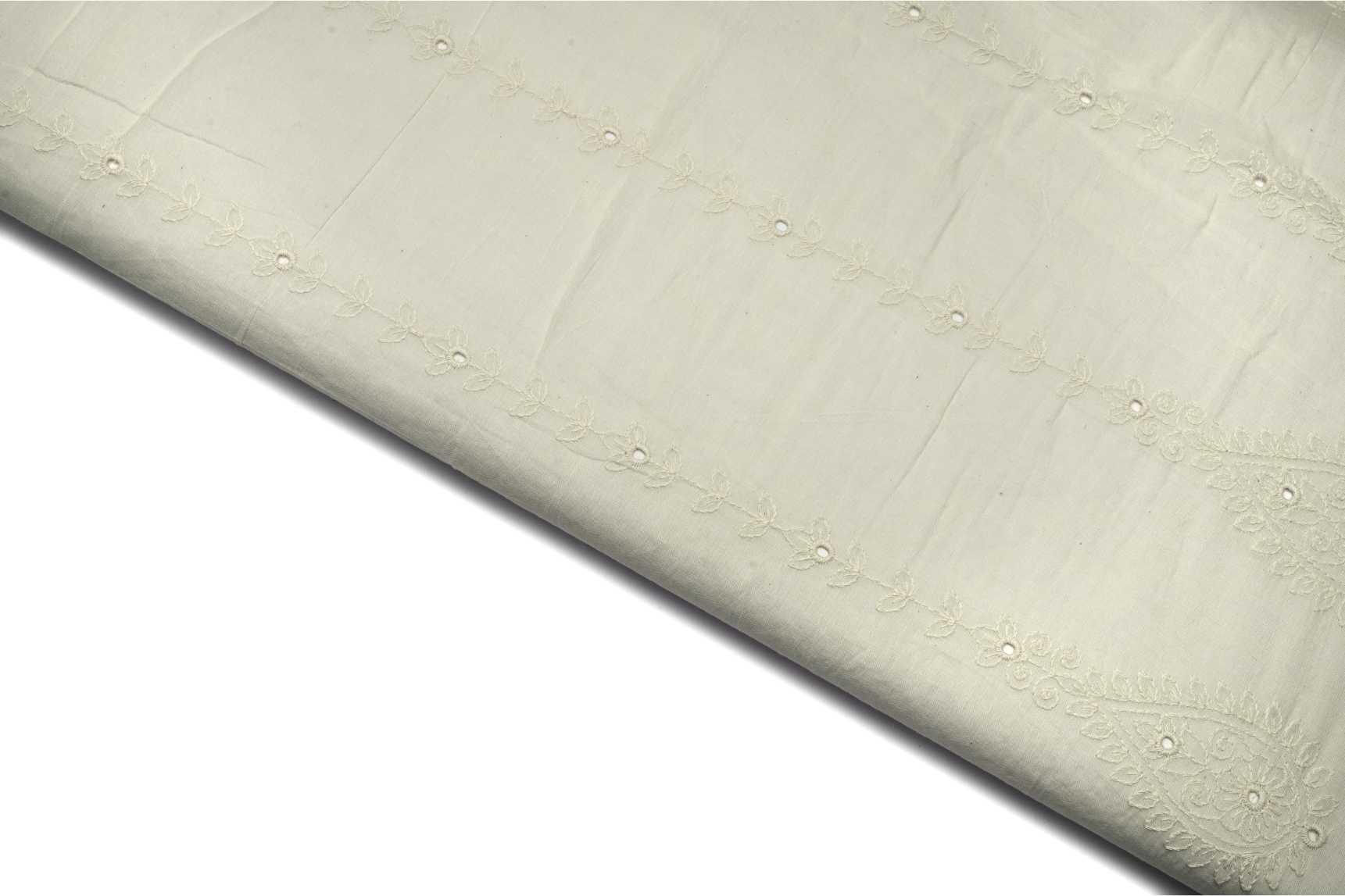 NATURAL CREAM COLOR PURE COTTON THREAD AND WATER SEQUANCE LINES WITH HEAVY PANEL PATTERN EMBROIDERED WORK FABRIC 11715