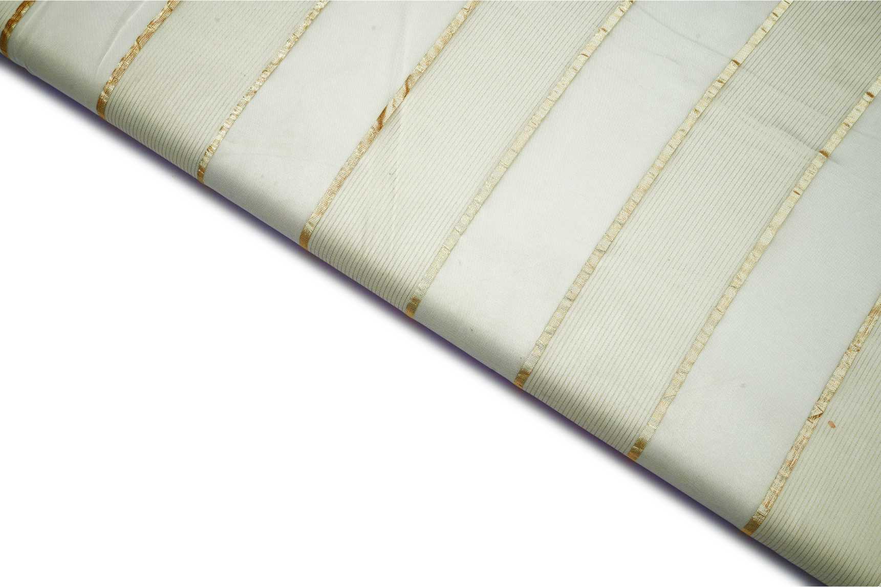 DIABLE OFFWHITE COLOR WISCOSS ORGANZA GOLD THIN LINES BELT PATTERN WEAVE FABRIC 11723