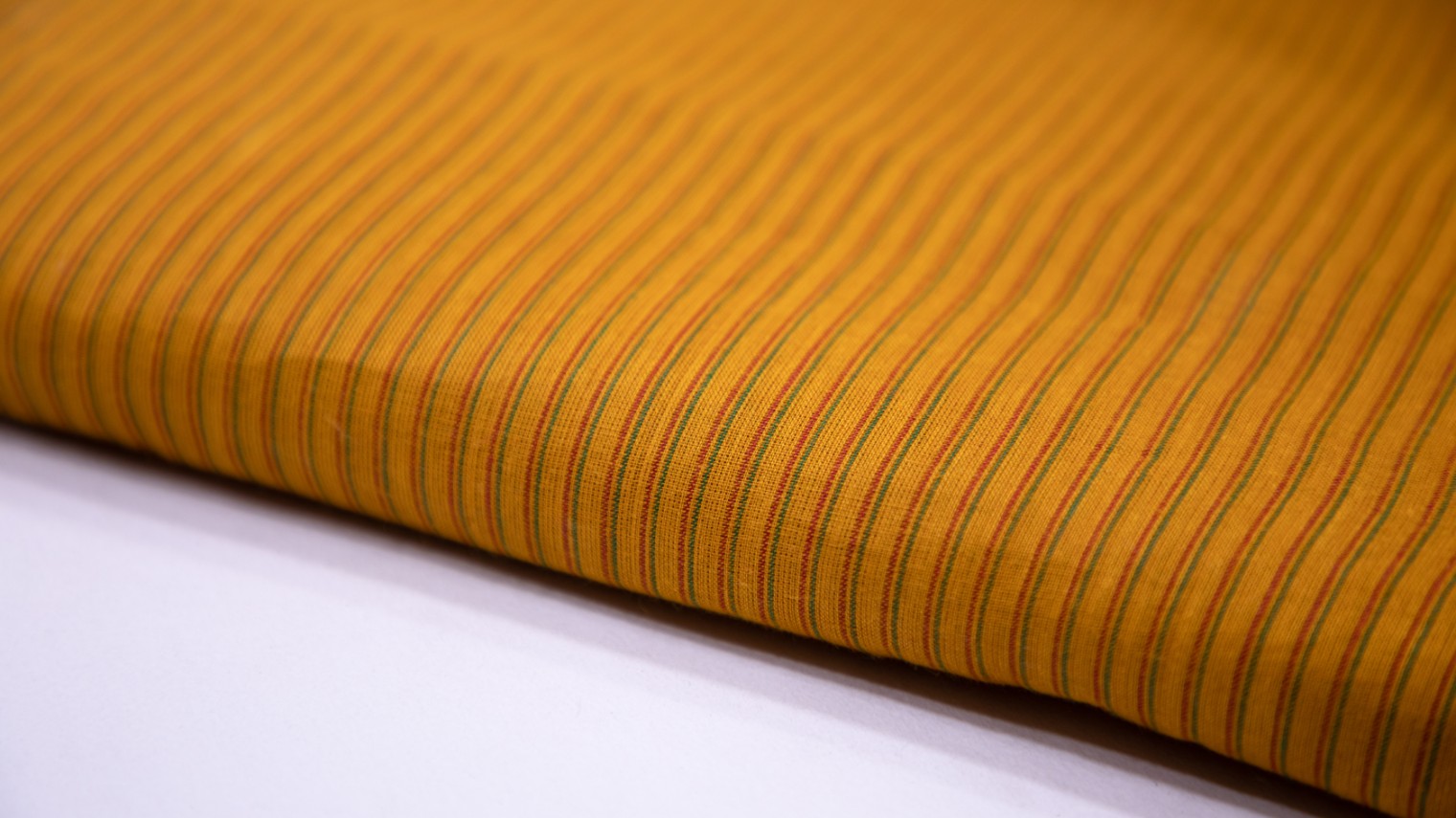TURMERIC YELLOW COLOR SOUTH COTTON HANDLOOM DOUBLE STRIPES WEAVE FABRIC - 4233