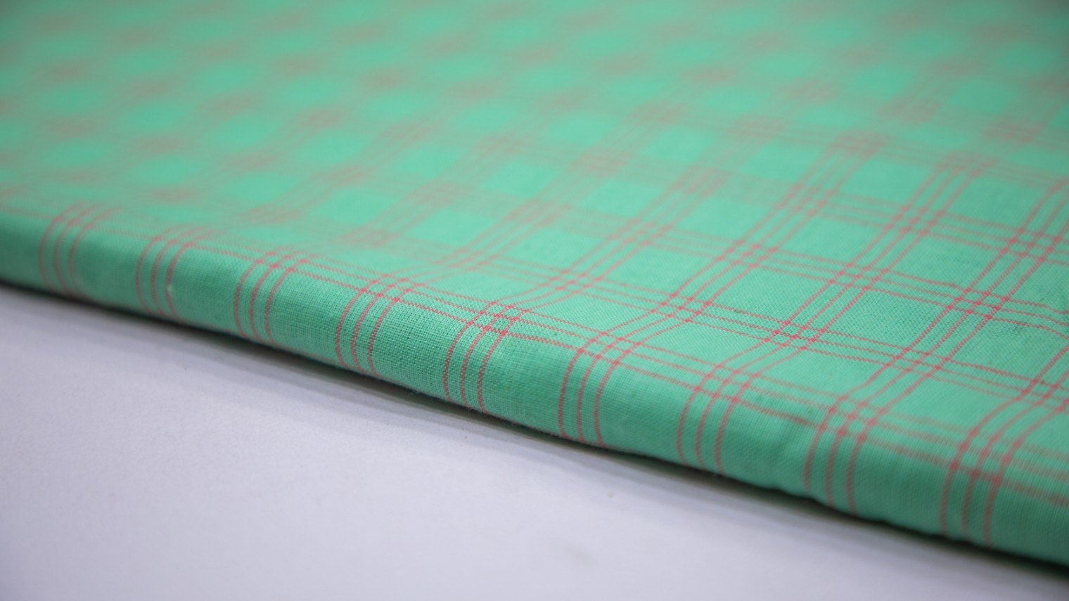 Aqua Green Color South Cotton Handloom Double Chex Pattern Weave Fabric - 4240
