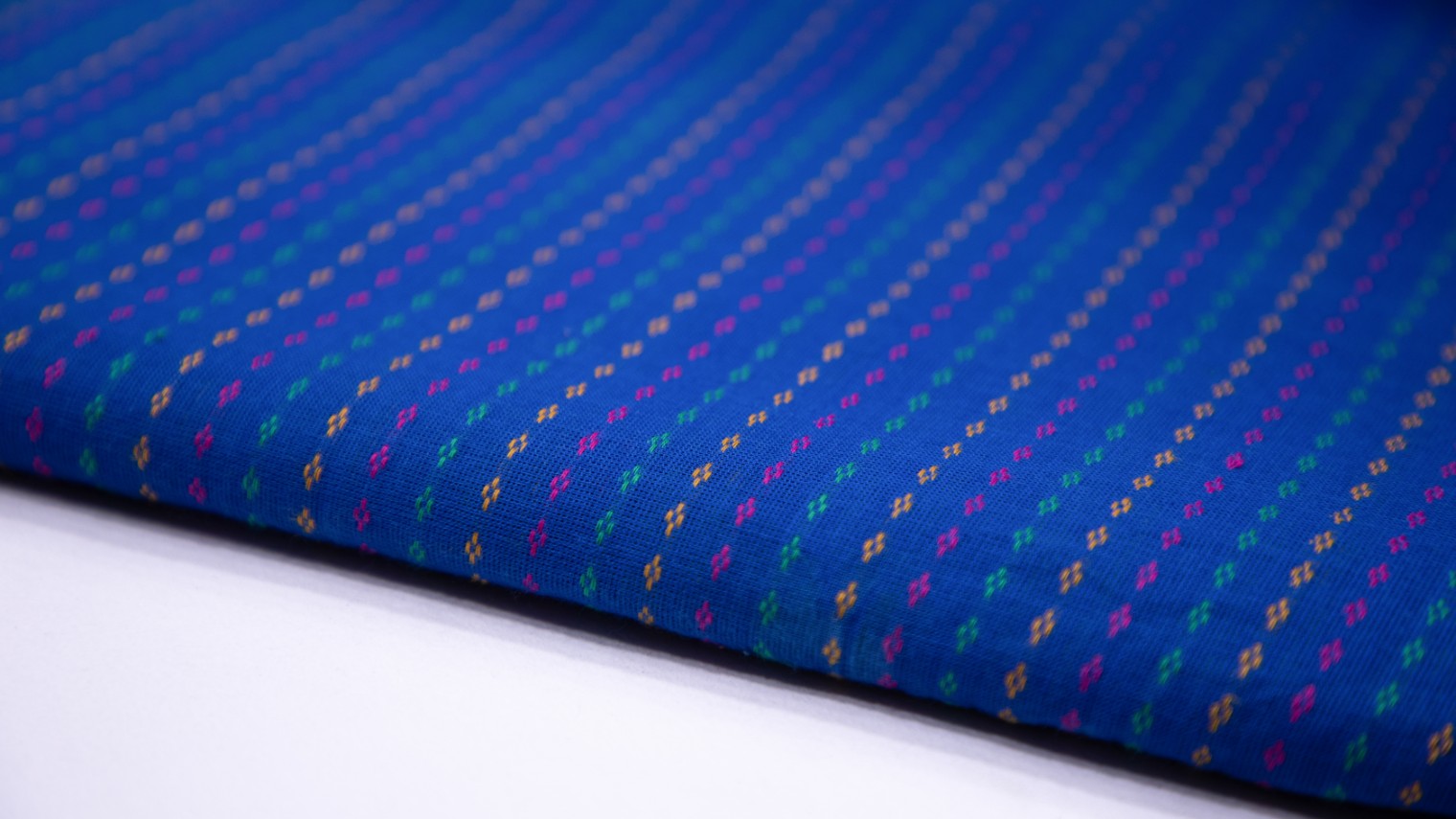 Bright Indigo Blue Color South Cotton Handloom Multi weave Stripes Pattern Fabric - 4270