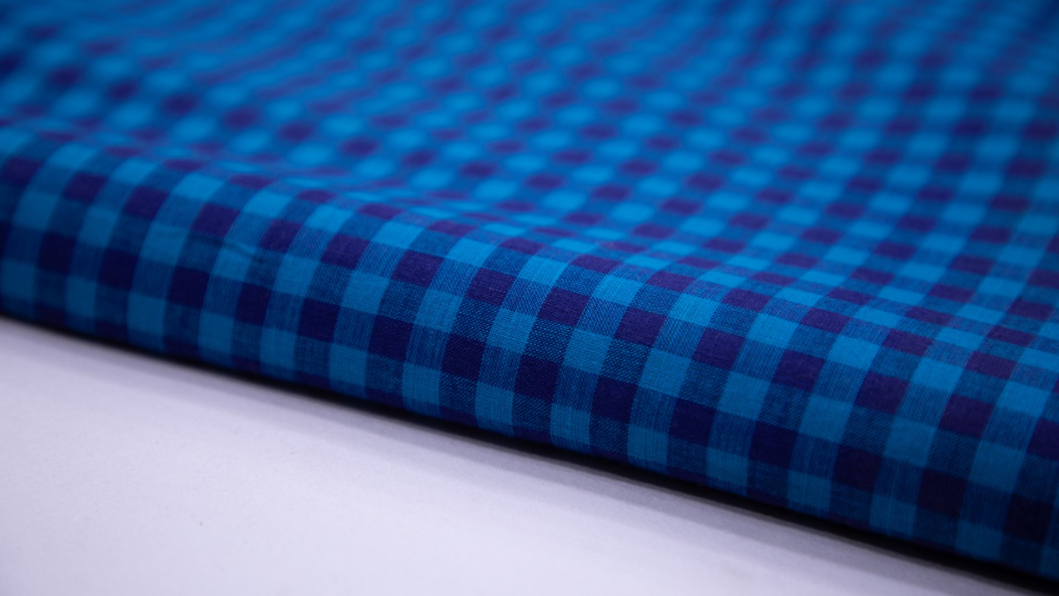 Blue Color Cotton Handloom Matty Patern Fabric With Chex Weave Pattern - 4299