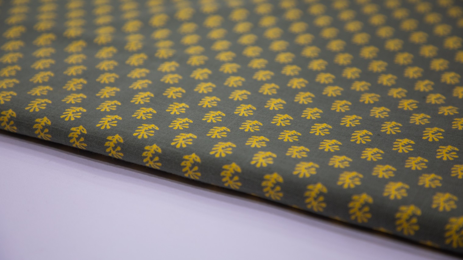 Sardine Grey & Yellow Motif Cotton Flex Screen Print Fabric - 4466