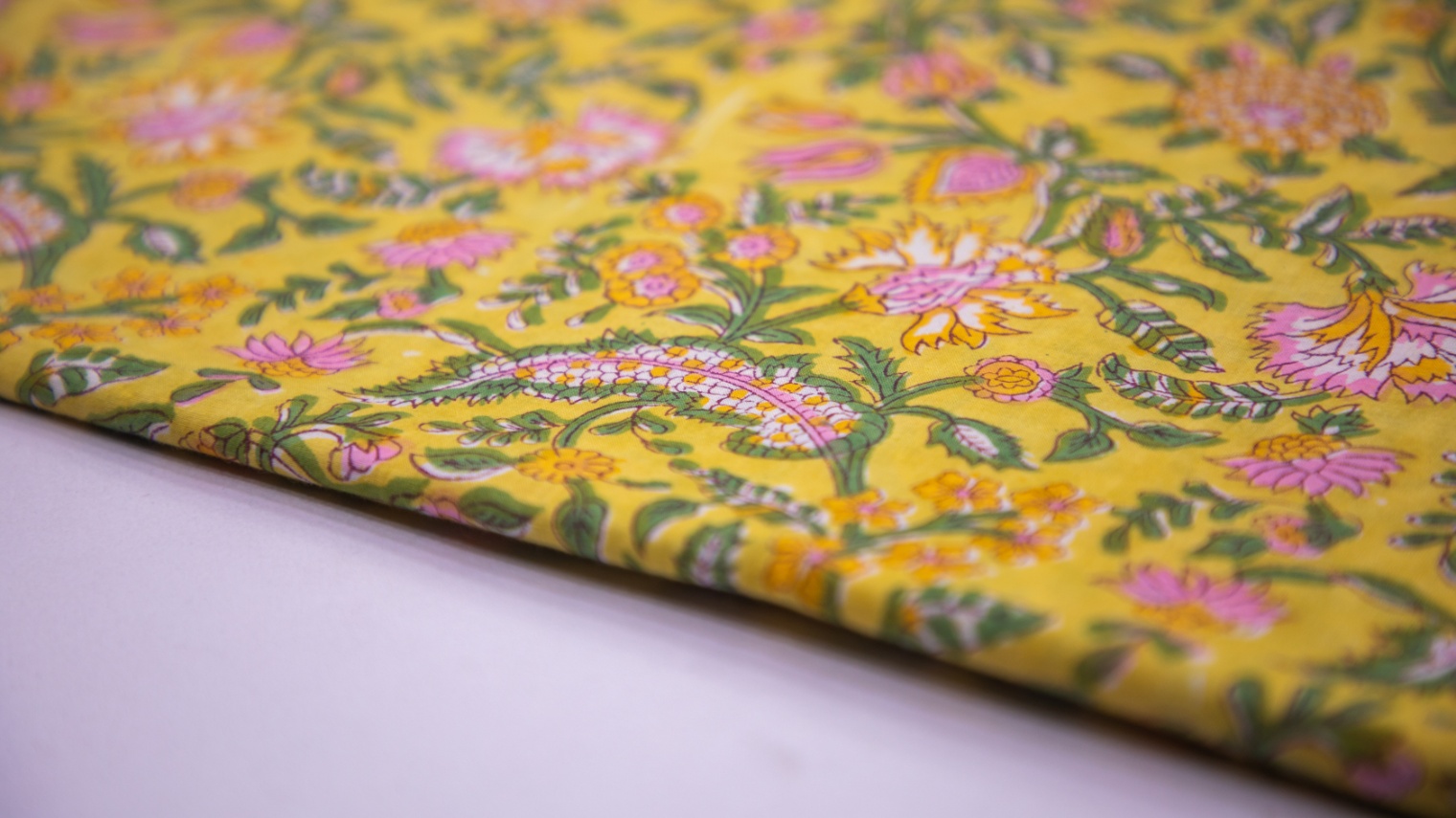 SUNFLOWER YELLOW COLOR COTTON RAPID HAND BLOCK ALLOVER FLORAL JAAL PATTERN PRINT FABRIC - 4566