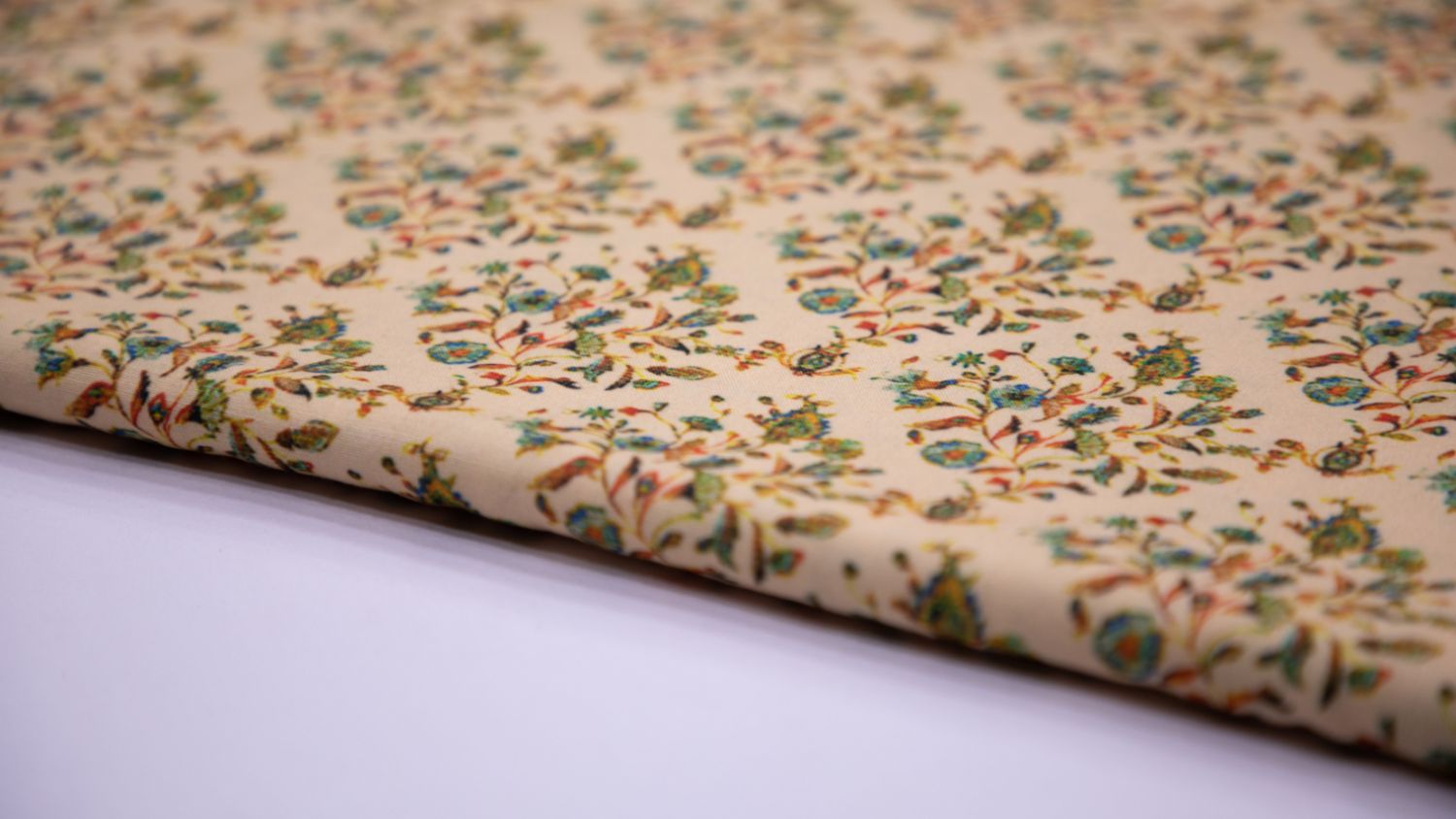 Breezy Beige Color Cotton Flax Floral Pattern All Over Screen Print Fabric - 4596
