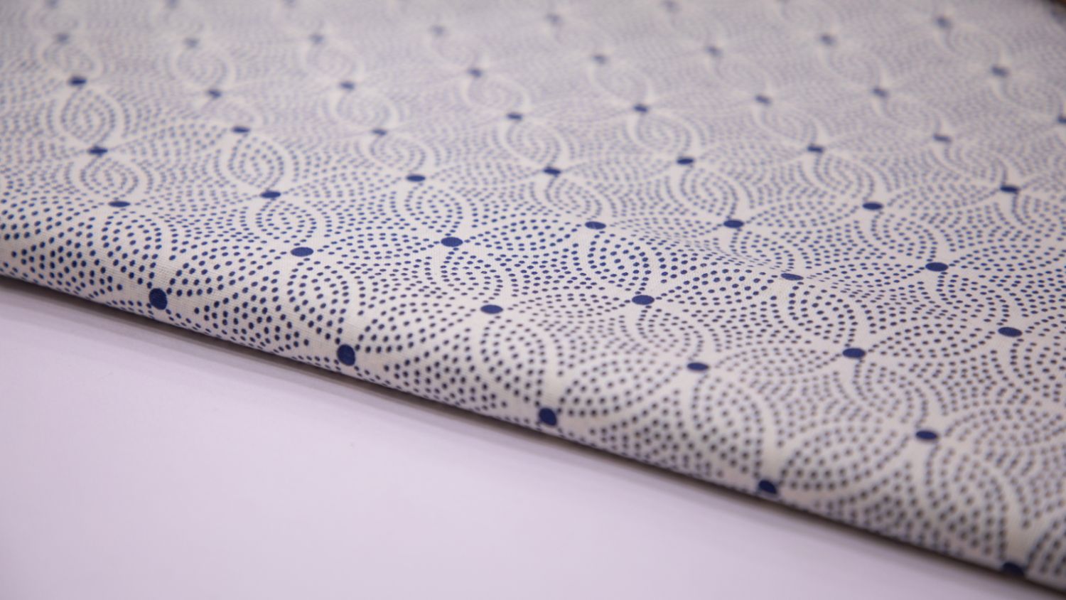 Off White Color Cotton Flex Blue Moroccan Box Pattern Print Fabric - 4628