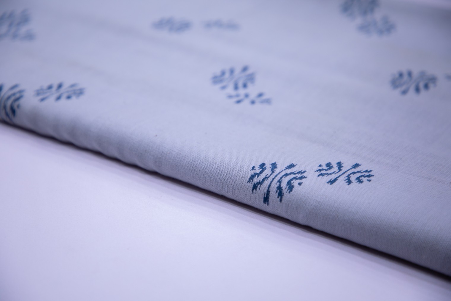 Shark Grey Color Cotton Flex Blue Geometric Motif Screen Print Fabric - 4655