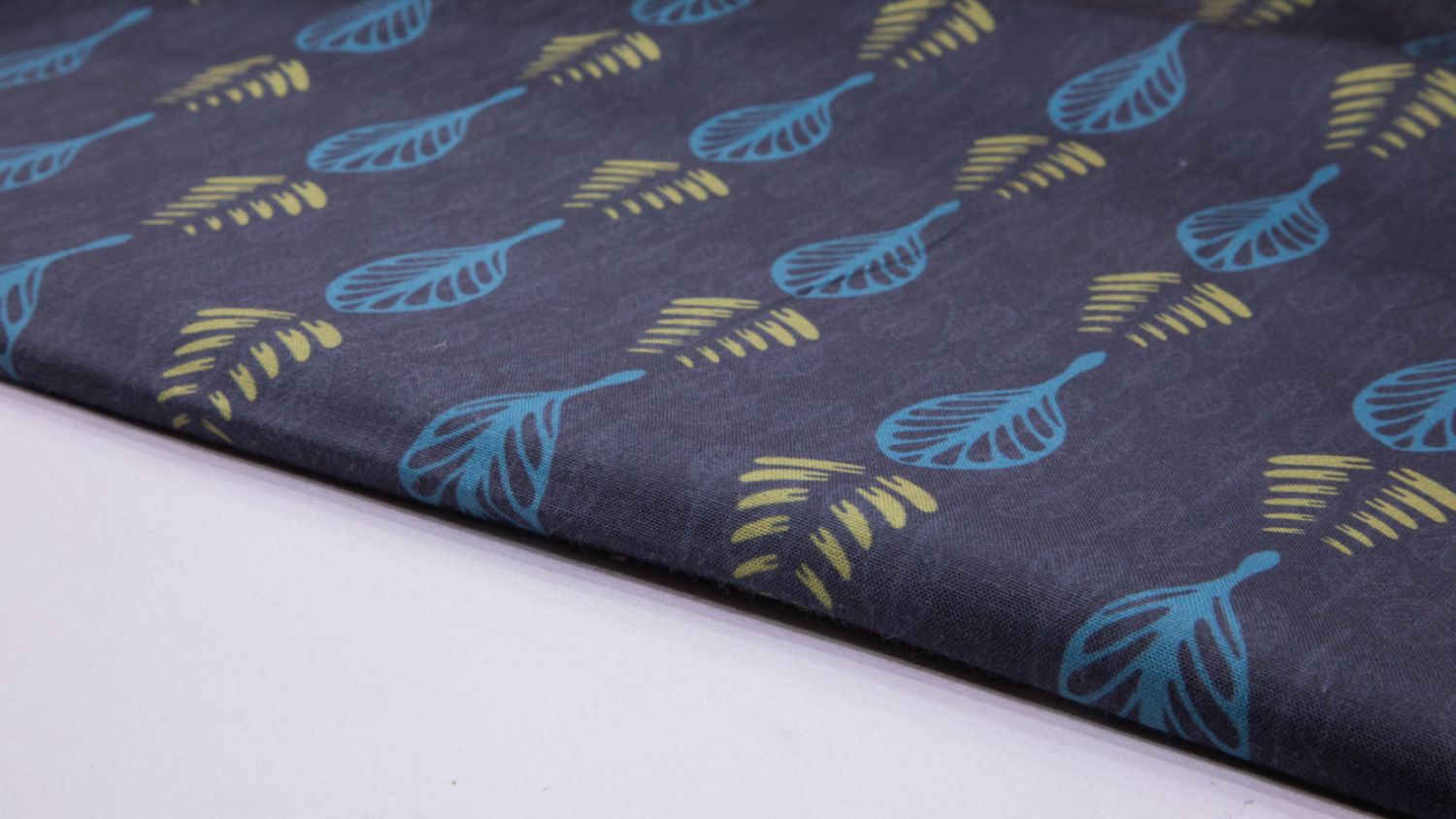 Prussian Navy Blue Color Cotton Flex Leaf Motif Pattern Screen Print Fabric - 4670