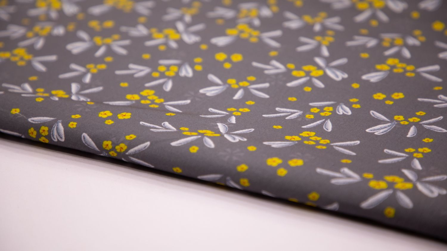 Slate Grey Color Cotton Flex Yellow Floral Motif Digital Print Fabric - 4693