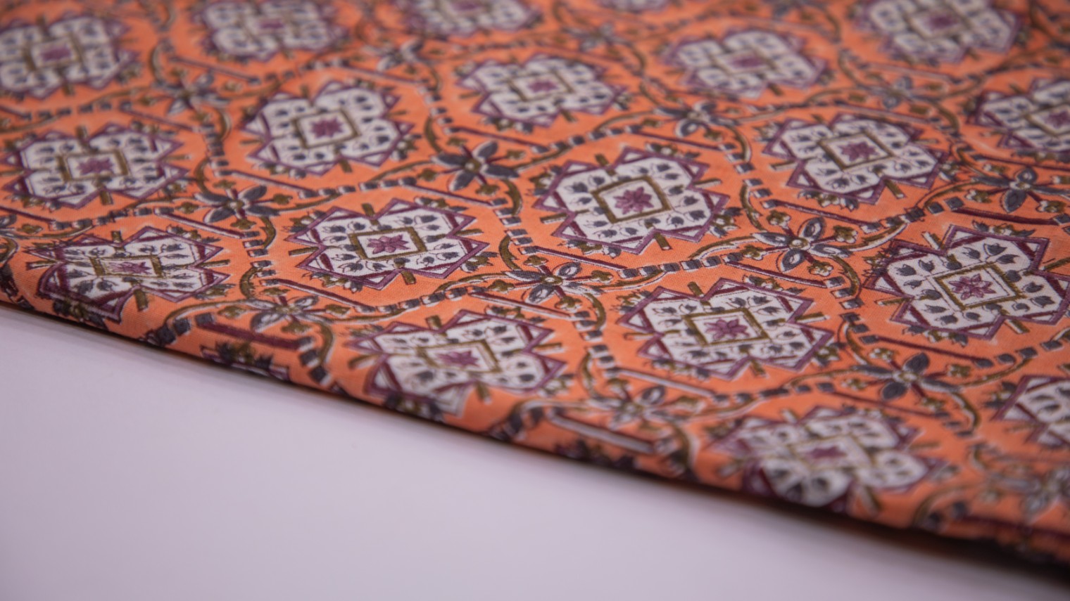 Coral Orange Color Moroccan Pattern Cotton Flex Screen Print Fabric - 4701