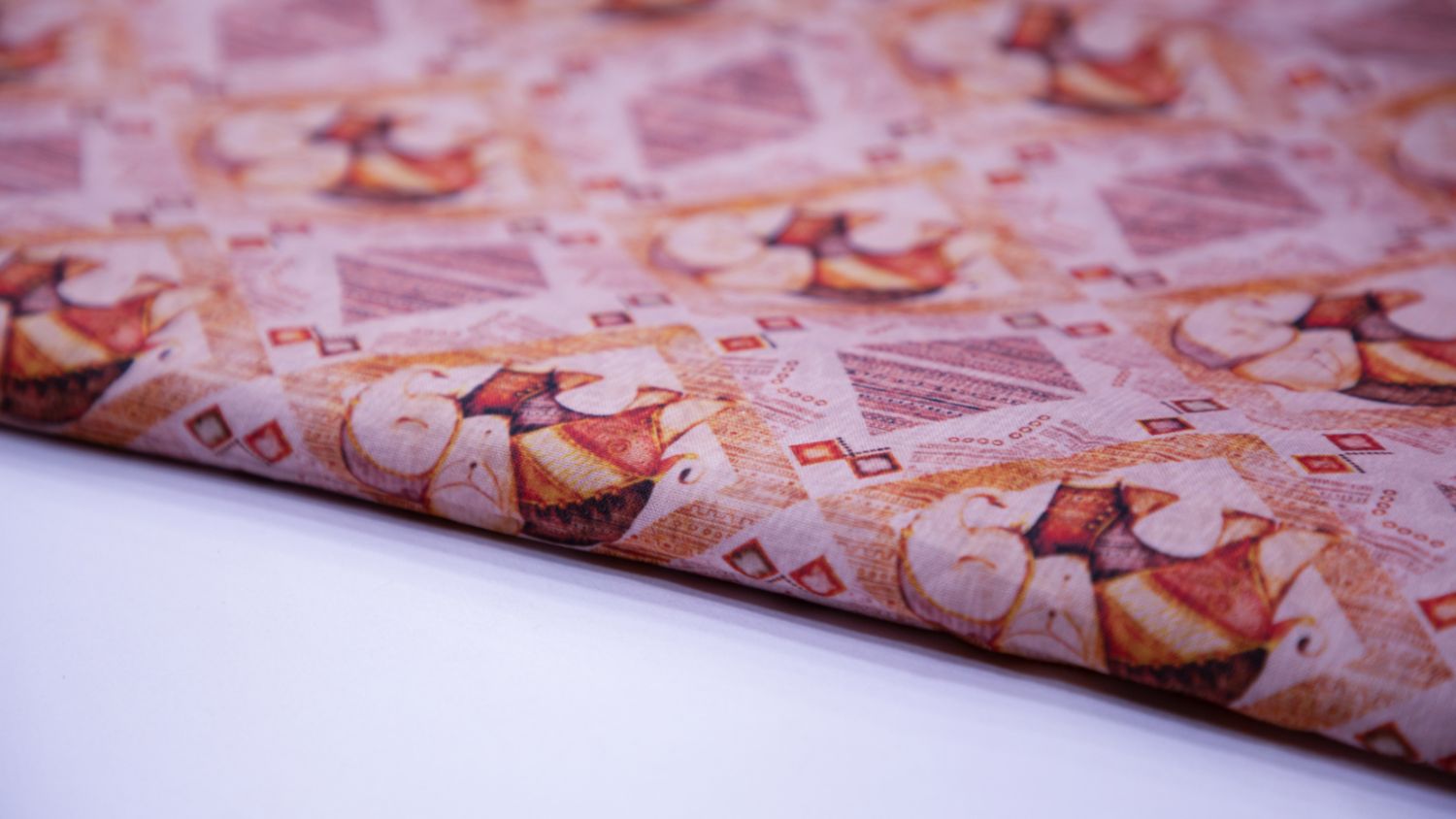 Bare Bage Pink Color Cotton Flex Elephant Motif Print Fabric  - 4711