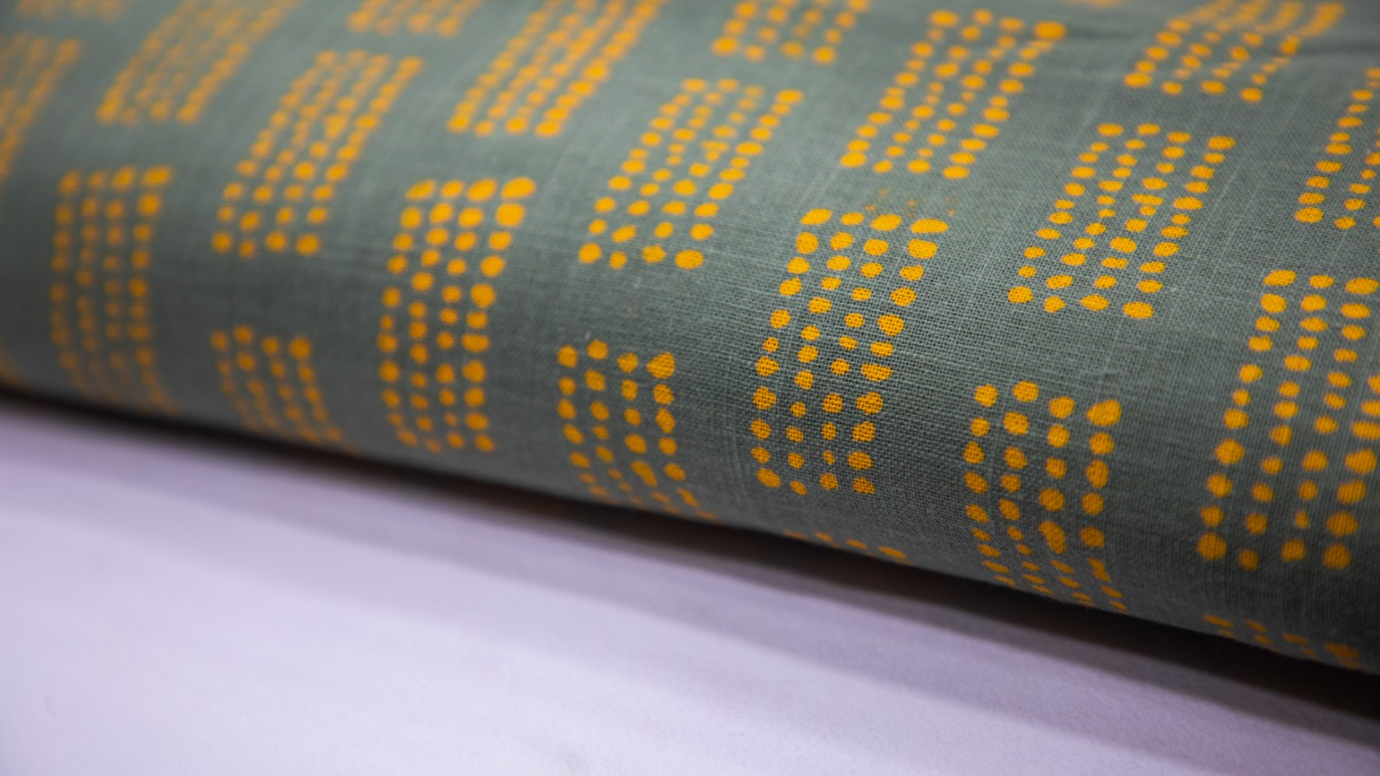 Mount Grey Color Cotton Flex Yellow Geometric Motif Screen Print Fabric - 4724
