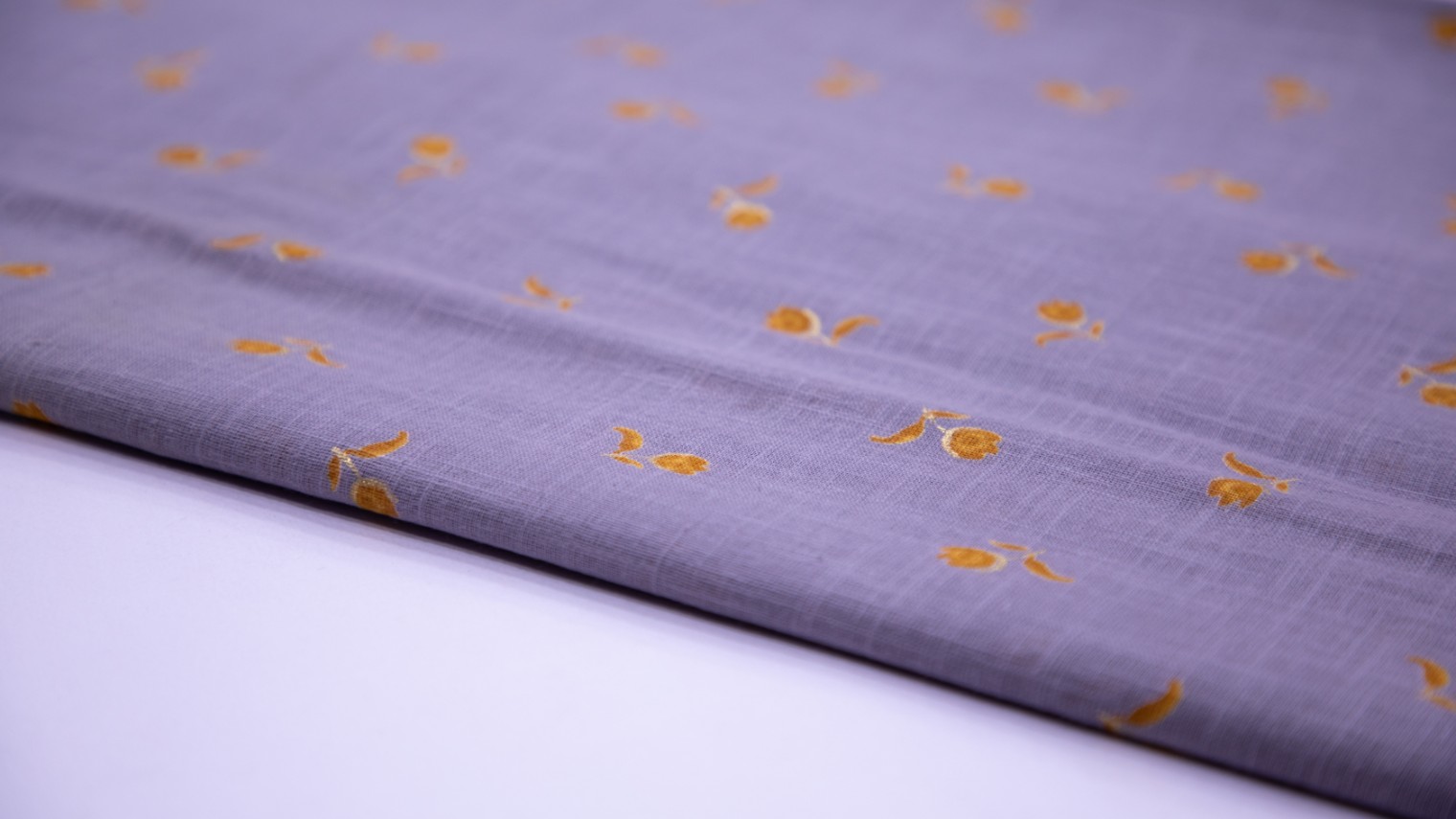 Dusty Rose Purple Colour Cotton Flex Yellow Motif Screen Print Fabric - 4726