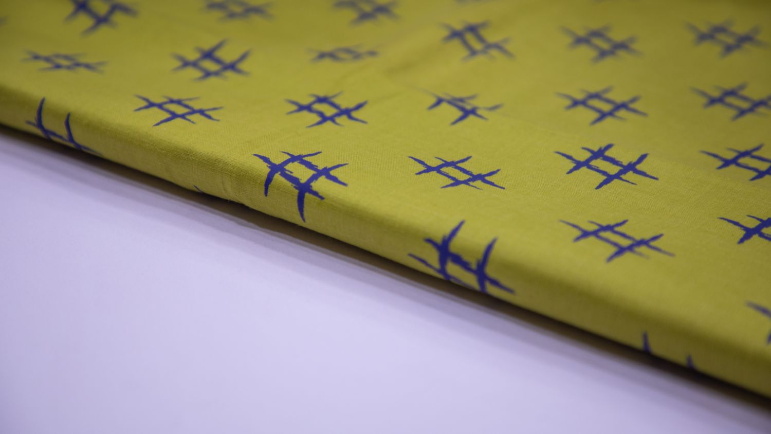 Pear Green Color Blue Tic Tac Toe Pattern Cotton Flex Screen Print Fabric - 4727