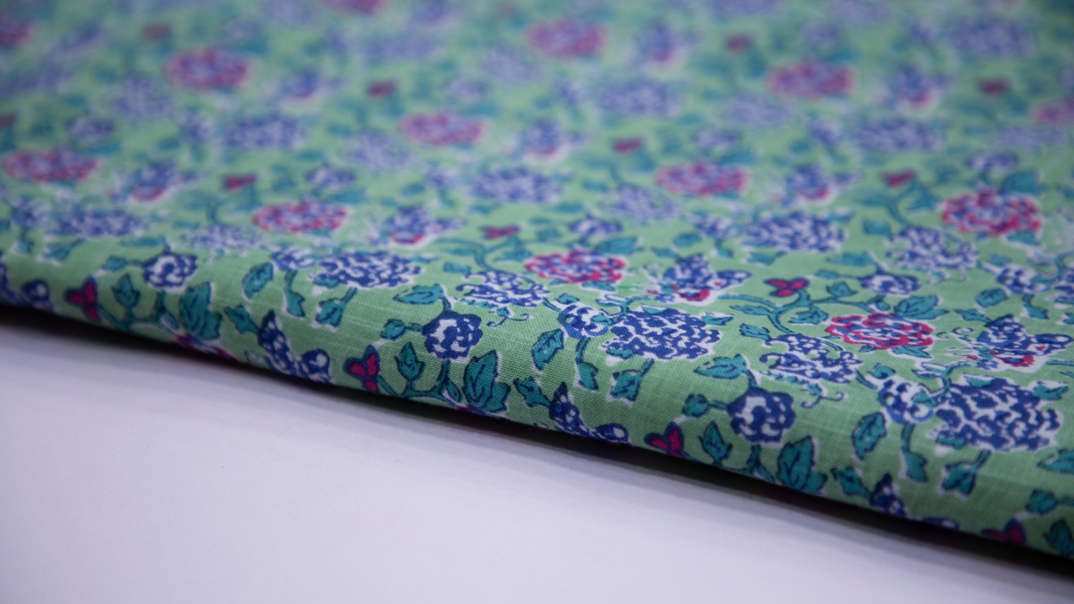 Aqua Green Color Cotton Flex Floral Printed Fabrics All Over Screen Print - 4744