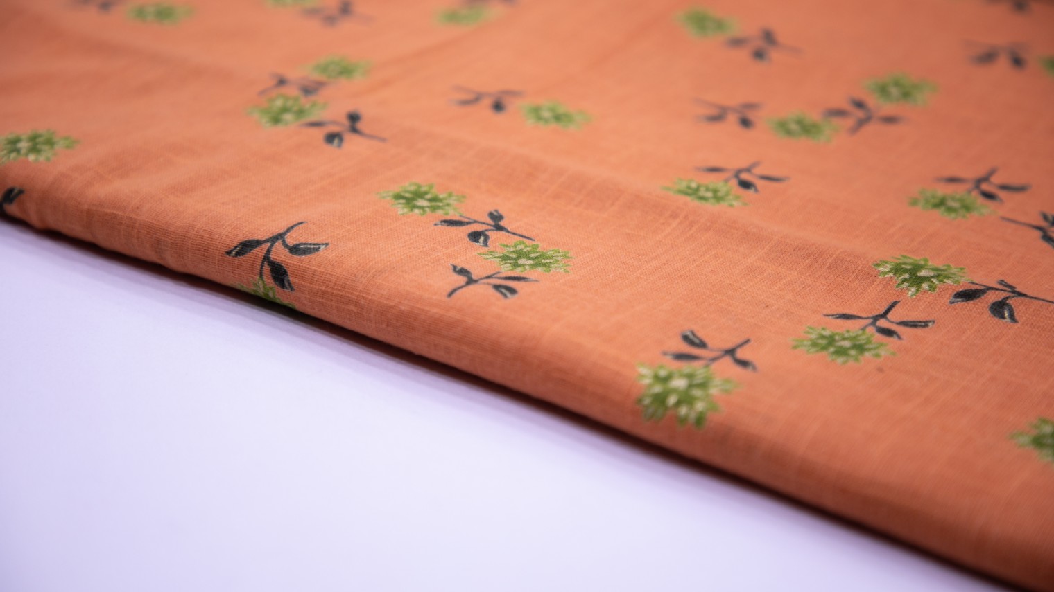Dusty Orange Color Cotton Flex Foil Floral Motif Screen Print Fabric - 4746