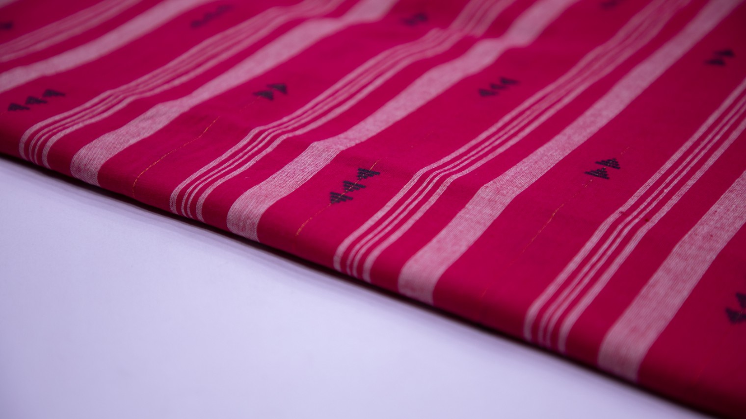 Plum Pink Color Cotton Flex Triangle Pattern Weave Stripes Fabric - 4760