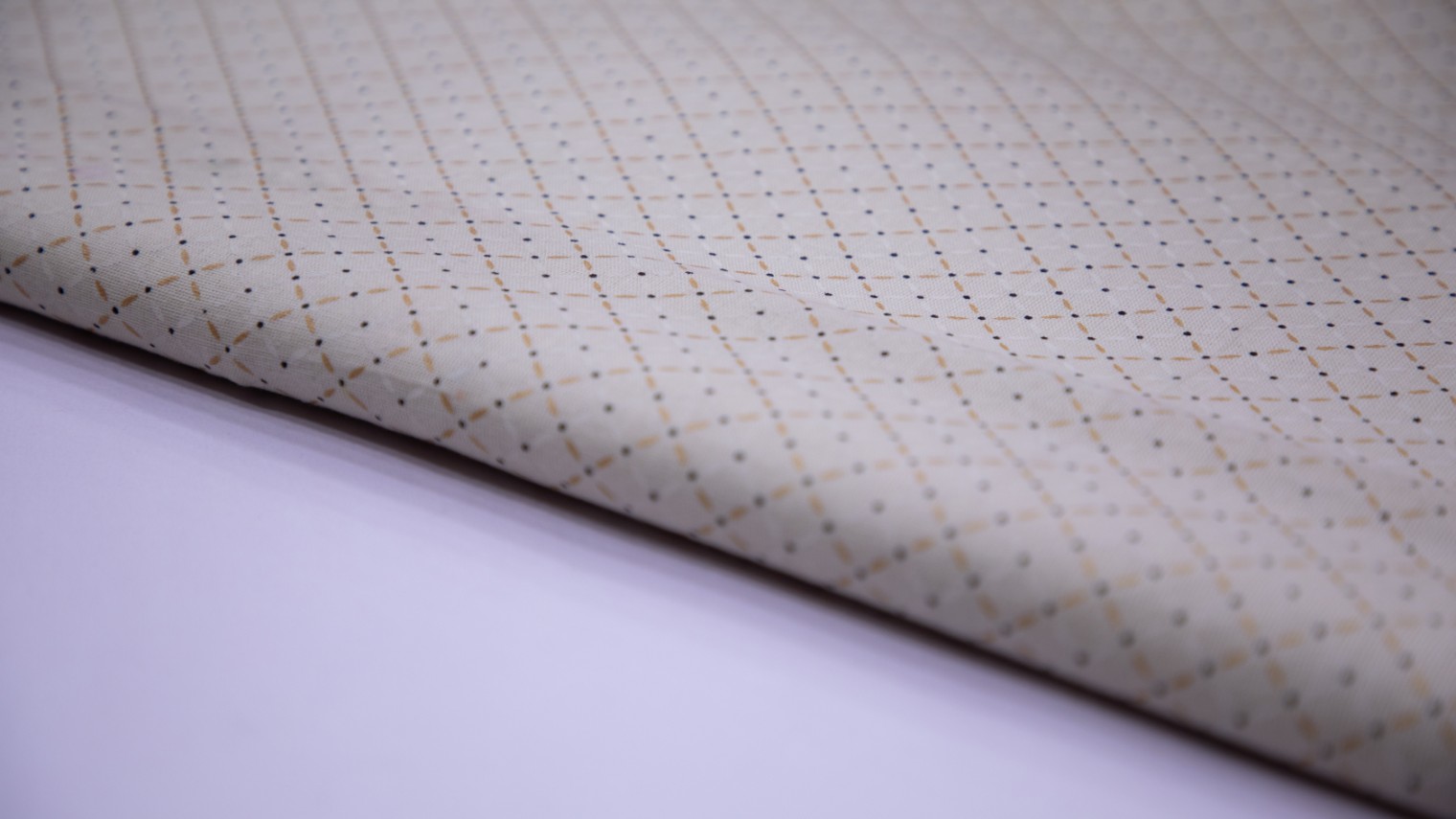 Tusser Beige Color Geometric Chex Pattern Cotton Flex Foil Print Fabric - 4769