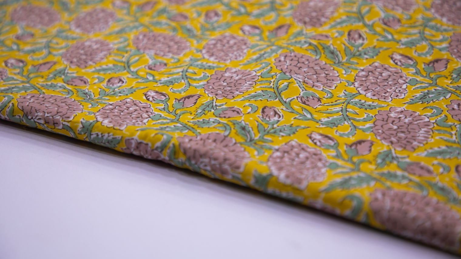 CANARY YELLOW COLOR COTTON SCREEN PRINT JAIPURI FLORAL JAAL PATTERN FABRIC - 5711