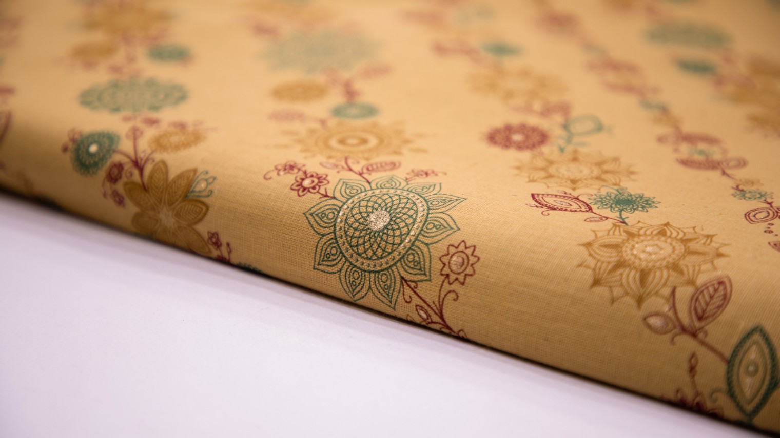 Moda Beige Color Cotton Flex Floral Leheriya Pattern Print Fabric - 5830