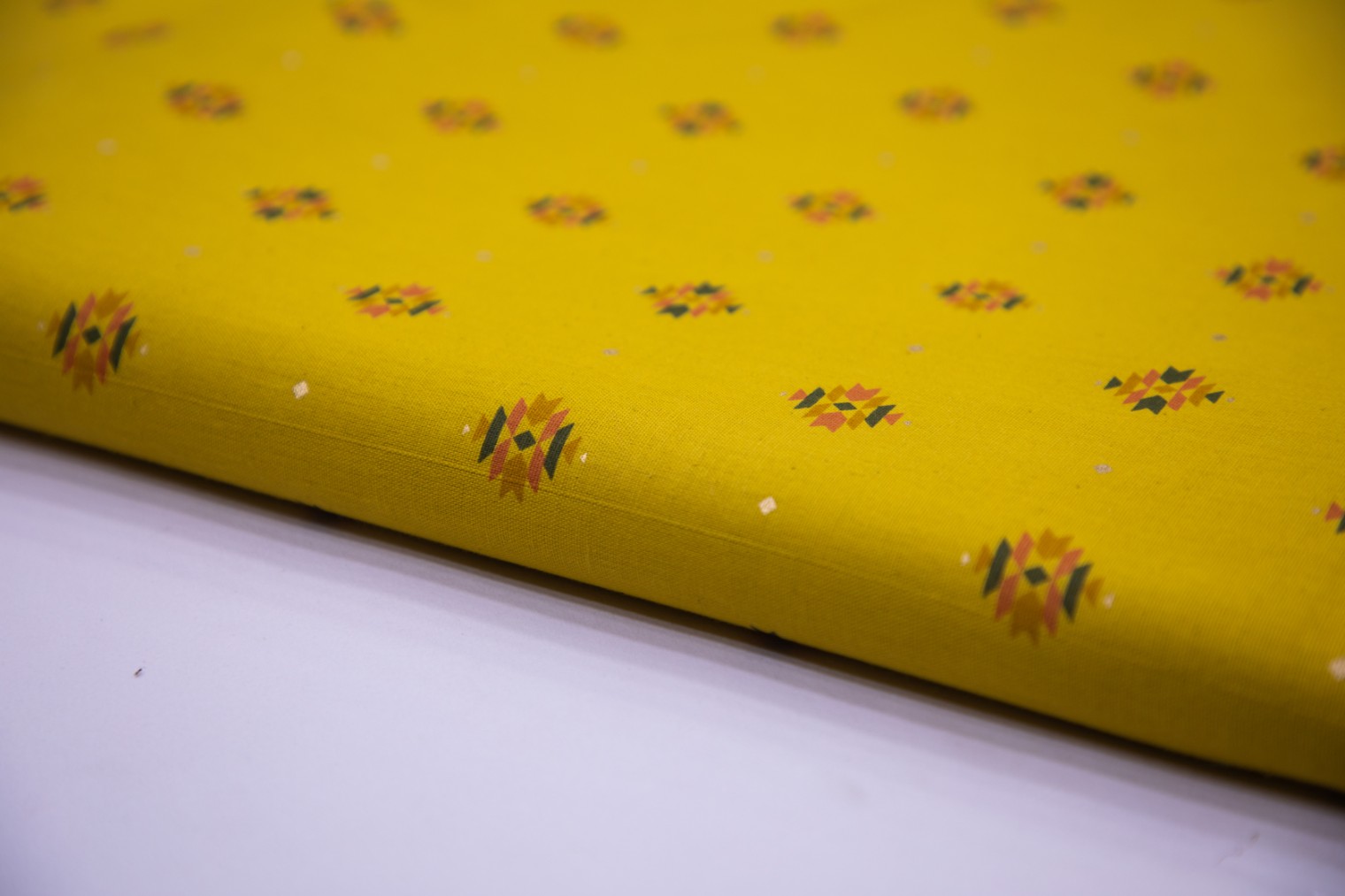 Sunflower Yellow Color Cotton Flex Geometric Motif Screen Print Fabric - 5843