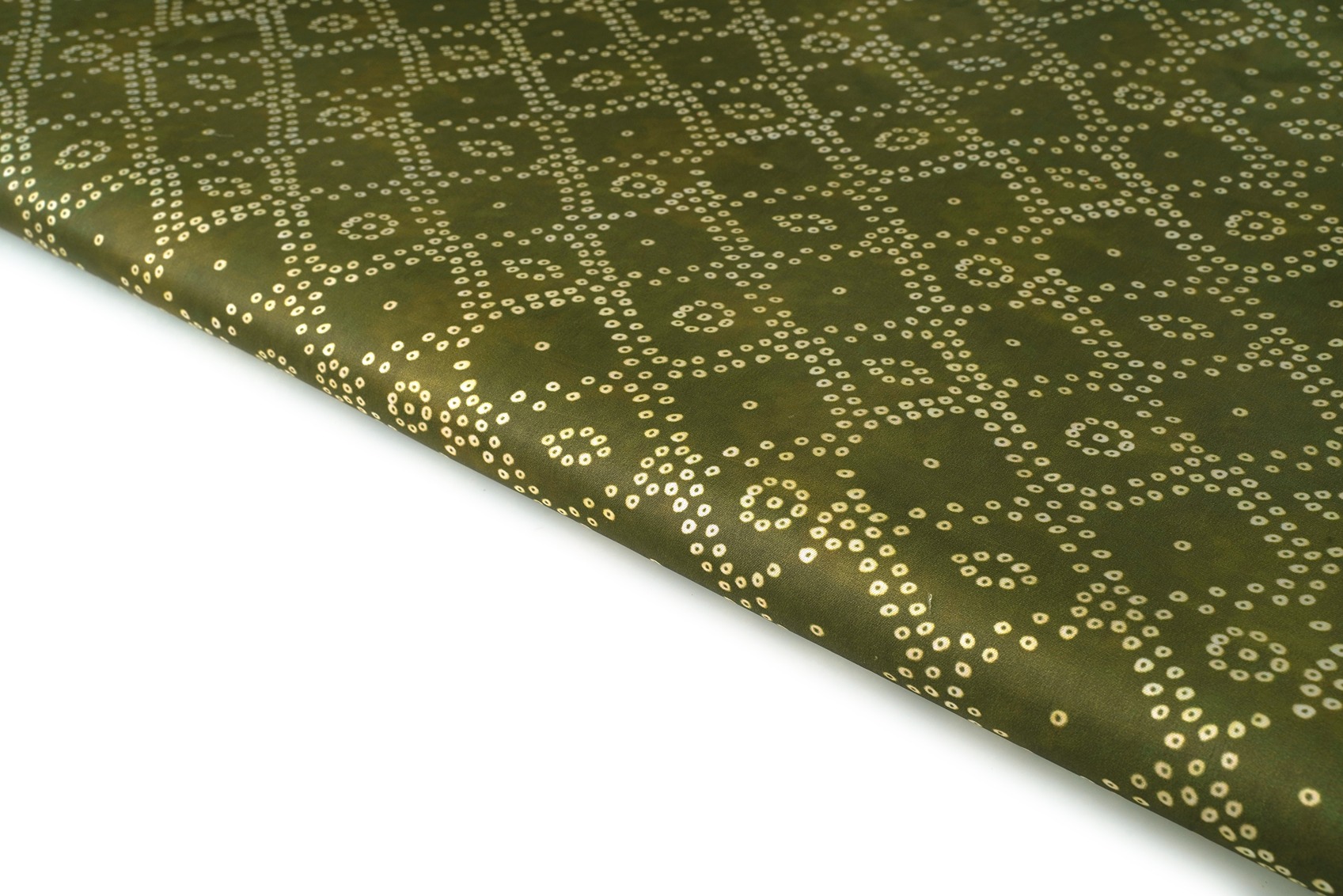 OLIVE GREEN COLOR WHITE DIGITAL CHAIN PATTERN POLY MODAL SILK PRINT 10284