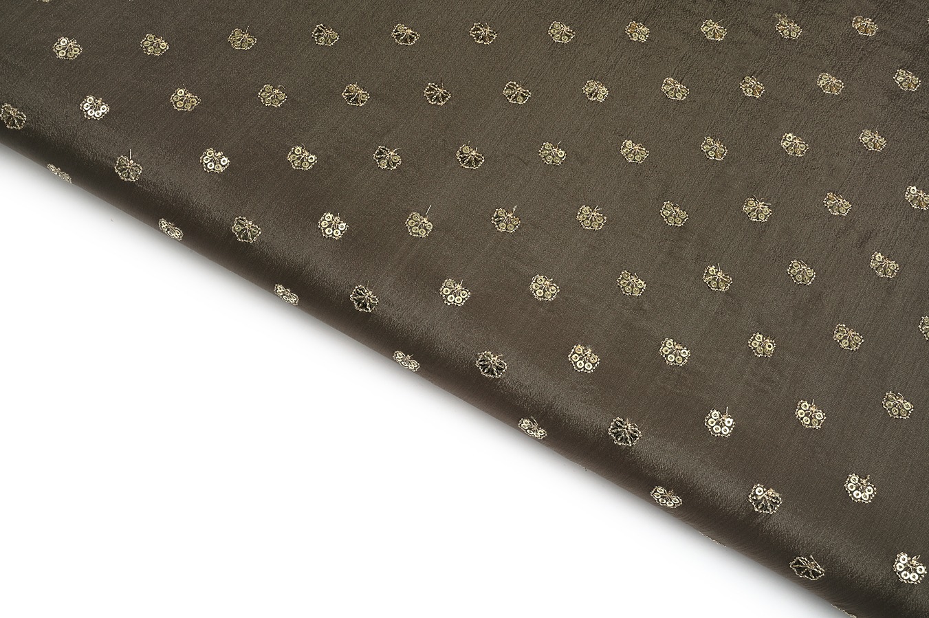 IGNIUS GRANITE GREY COLOR WISCOSS CHINON GOLD METALIC SEQUANCE MOTIVE PATTERN EMBROIDERED WORK FABRIC 10377