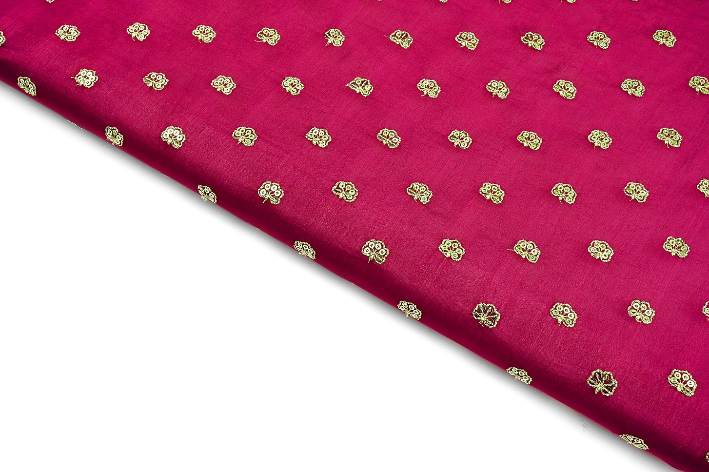 HOT PINK COLOR COLOR WISOSS CHINON GOLD SEQUANCE MOTIVE PATTERN EMBROIDERED WORK FABRIC 10378