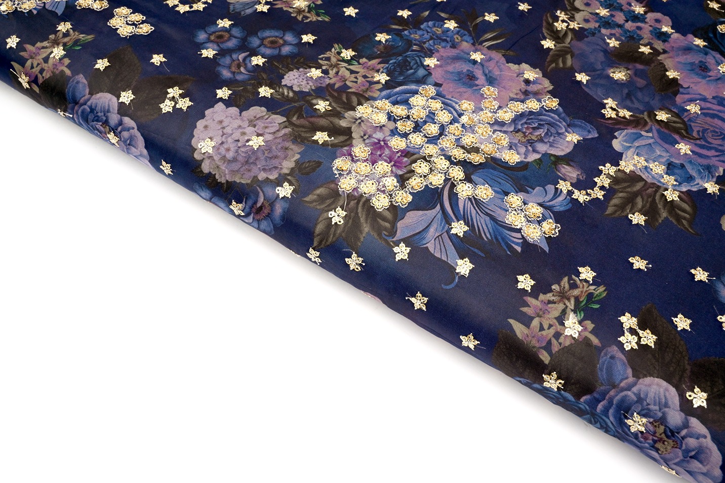 BERRY BLUE COLOR WISCOSS ORGANZA DIGITAL FLORAL MOTIVE WITH METALIC ALLOVER ZAAL PATTERN EMBROIDERED WORK FABRIC 10439