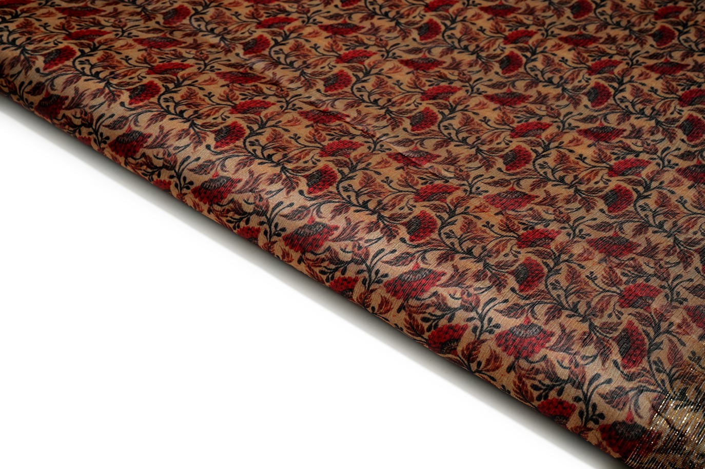 WALNUT YELLOW COLOR WISCOSS SHIFFONE DIGITAL FLORAL ZAAL WITH METALIC SILVER & GOLD BORDER PATTERN PRINTED FABRIC 10456
