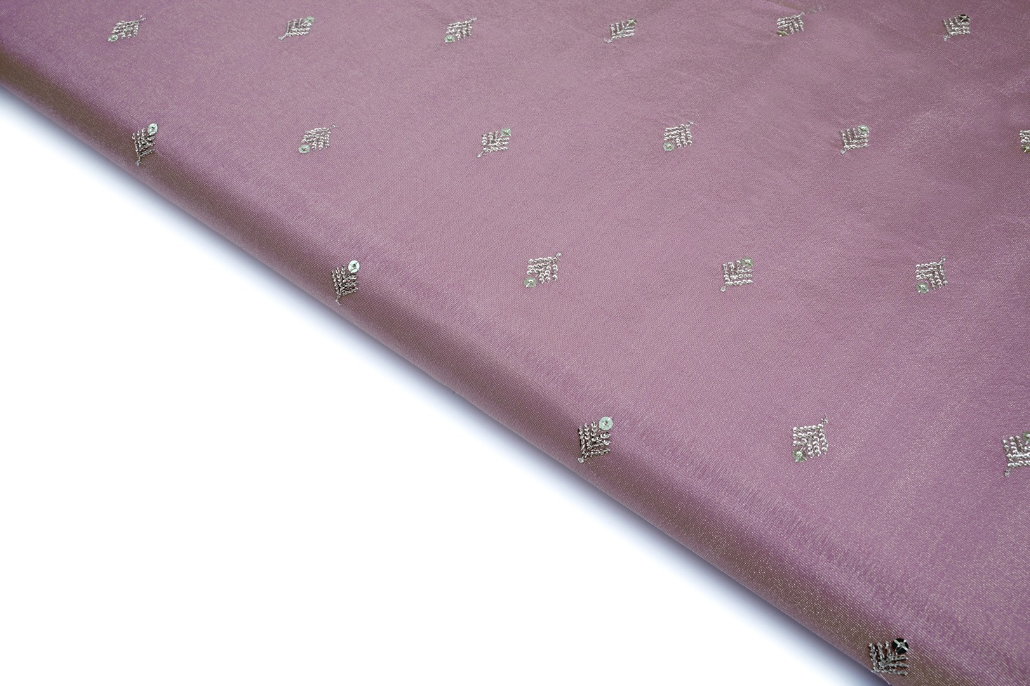 WISTERIA PURPLE COLOR WISCOSS TUSSER TISSUE COPPER SEQUANCE MOTIVE PATTERN EMBROIDERED WORK FABRIC 10463
