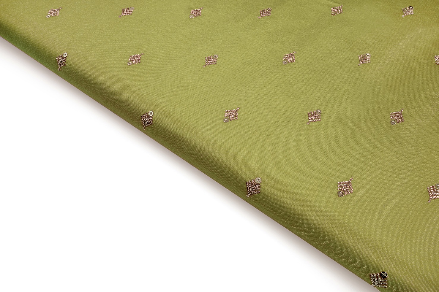 MINT MAYO GREEEN COLOR WISCOSS TUSSSER TISSUE COPPER SEQUANCE MOTIVE PATTERN EMBROIDERED WORK FABRIC 10469
