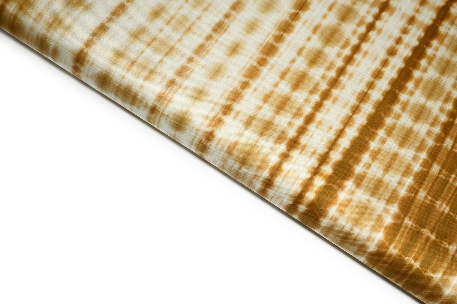 OFF WHITE & CAMEL BROWN COLOR ABSTRACT TIE &DIE SHIBORI PATTERN COTTON SHATIN PRINT FABRIC 10545