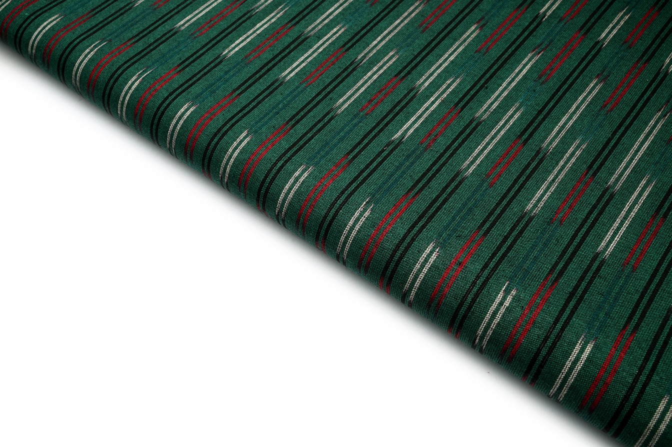 EMARALD GREEN COLOR SHADED  WEAVE STRIPES PATTERN MERSERISE COTTON IKKAT FABRIC  10643