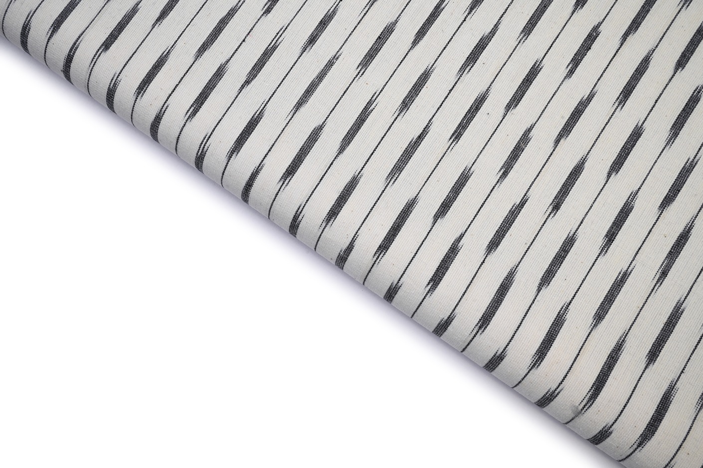 COCONUT WHITE COLOR ABSTRACT GREY STRIPES PATTERN MERSERISE COTTON IKKAT FABRIC 10645