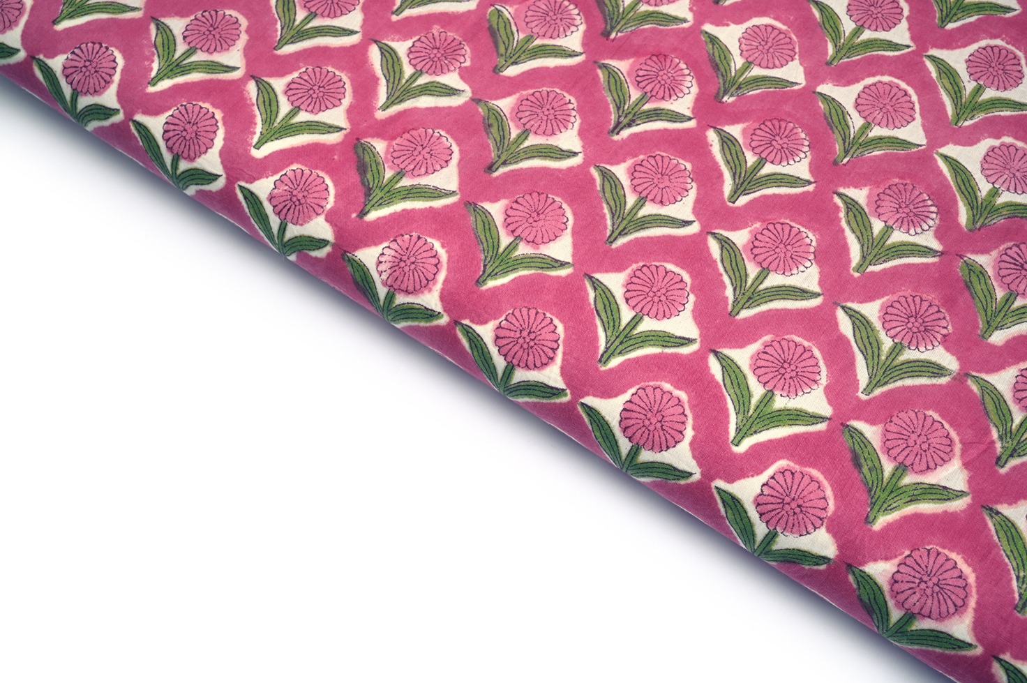 DRAGON FRUIT PINK COLOR COTTON GAMTHI RAPID HANDBLOCK FLORAL CHAIN PATTERN PRINTED FABRIC 8658