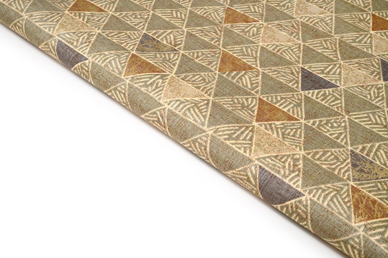 TUSSER BEIGE COLOR COTTON BLEND RAYON GEOMETRIC GOLD FOIL CHAIN PATTERN PRINTED FABRIC 9047