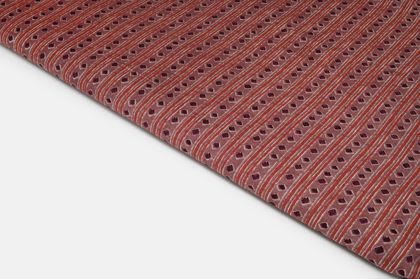 RAT BROWN COLOR DIGITAL ABSTRACT STRIPES WITH MOTIVE PATTERN MUSLIN SILK FABRIC 9071
