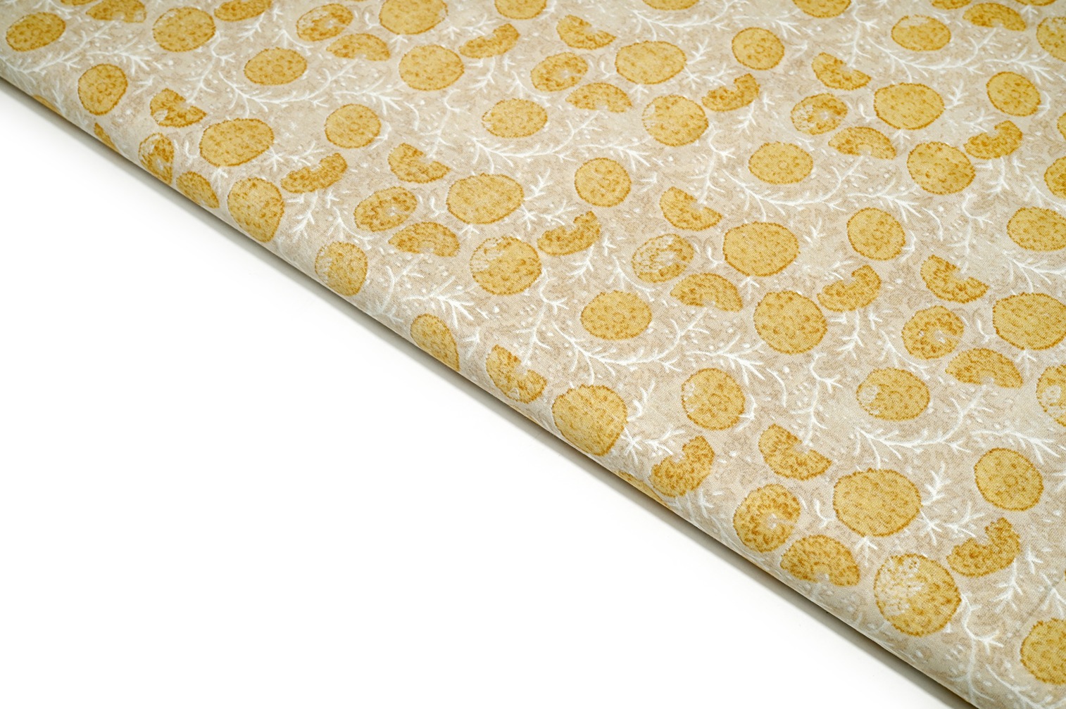 SOUTHERN BEIGE COLOR MUSLIN SILK FOIL WITH YELLOW ALLOVER PATTERN PRINTED FABRIC  9072