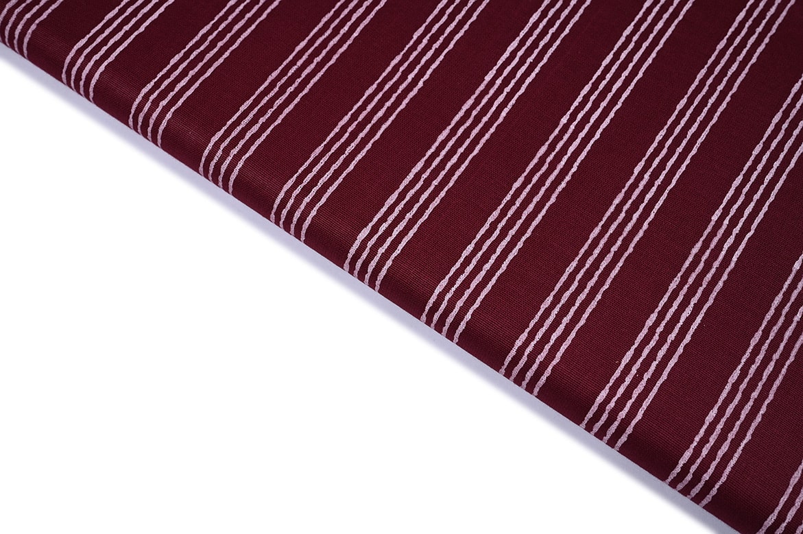 BOLD MAROON COLOR COTTON FLAX STRIPES PATTERN PRINTED FABRIC 11526