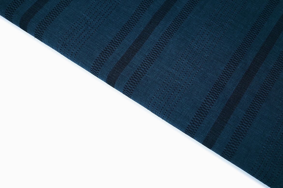 DEEP CERULEON BLUE COLOR TWOTONE WEAVE WITH BLACK ABSTRACT STRIPES PATTERN SOUTH COTTON HANDLOOM FABRIC 11519
