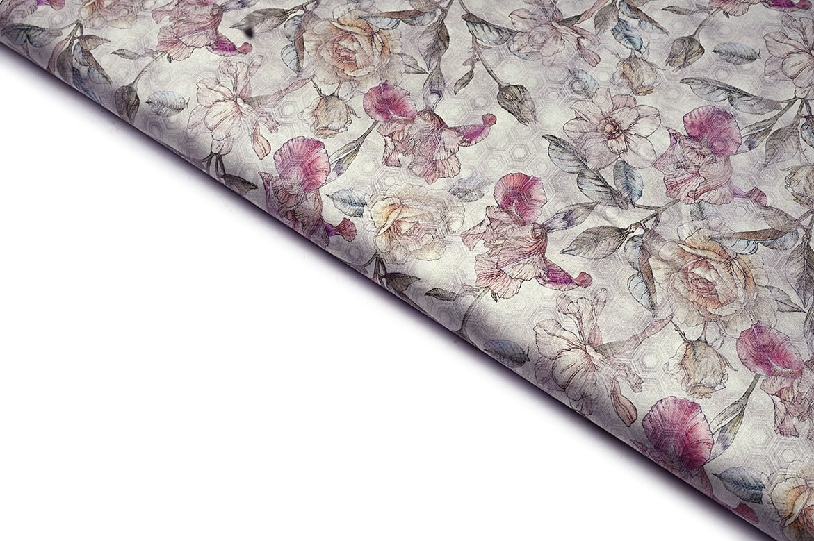 SMOKE GREY COLOR IMPORTED COTTON SATIN DIGITAL GRAPHIC FLORAL PATTERN PRINTED FABRIC 11554