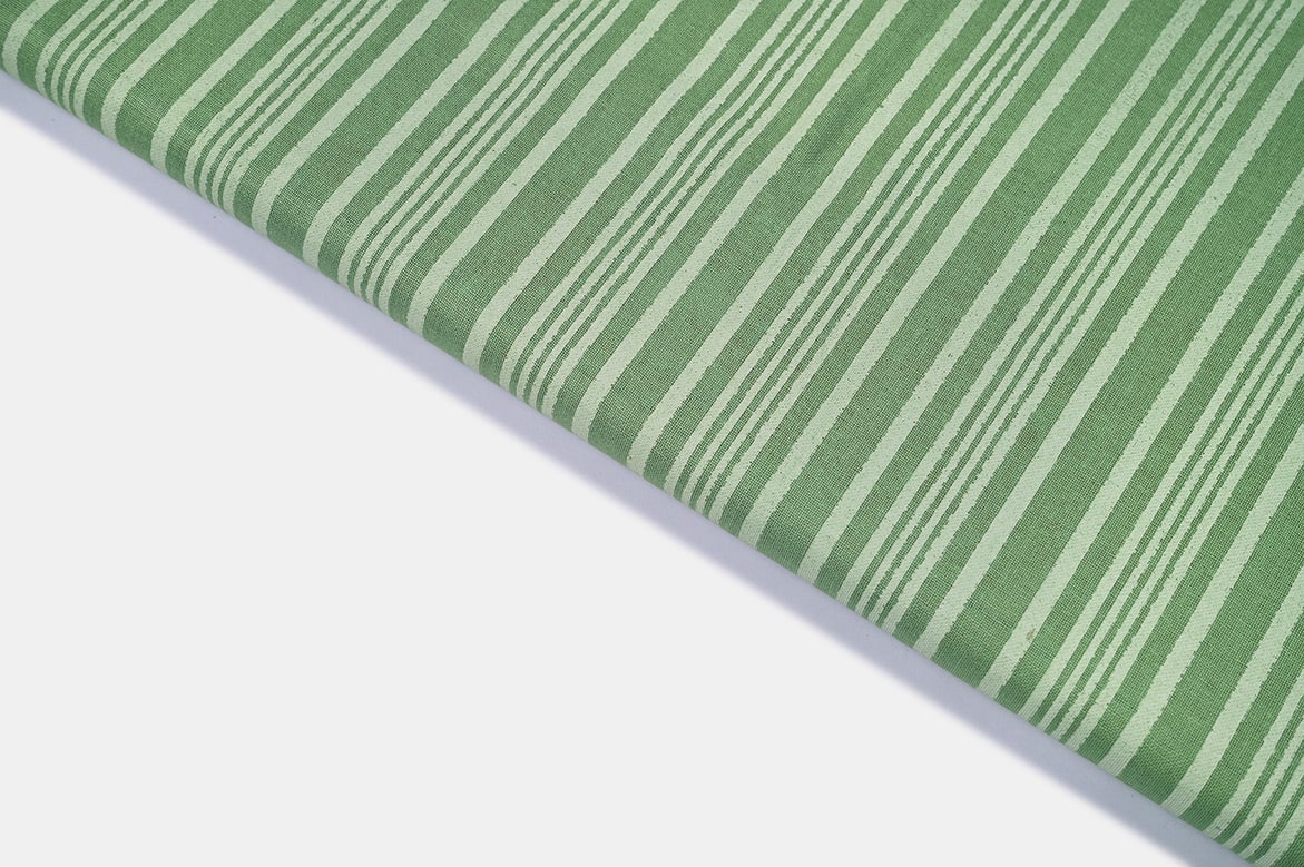 ICED CUCUMBER GREEN COLOR COTTON FLAX STRIPES PATTERN PRINTED FABRIC 11524