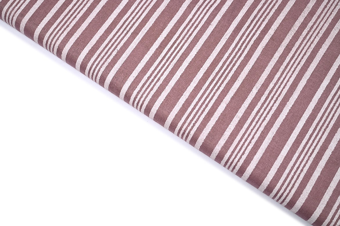WISTERIA PINK COLOR COTTON FLAX STRIPES PATTERN PRINTED FABRIC 11523