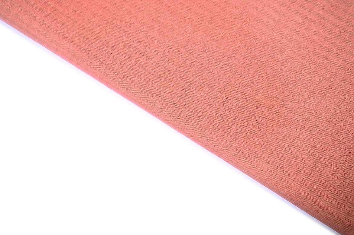 ROSE PATEL SALMON PINK COLOR SOUTH COTTON HANDLOOM  MONOCHROME SELF CHEX WEAVE FABRIC 11507