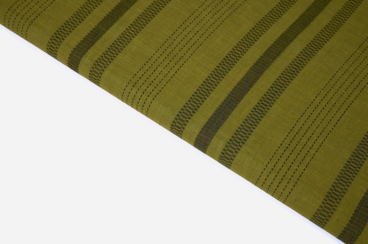 DRAKSHA GREEN COLOR TWOTONE WEAVE WITH BLACK ABSTRACT STRIPES PATTERN SOUTH COTTON HANDLOOM FABRIC 11516