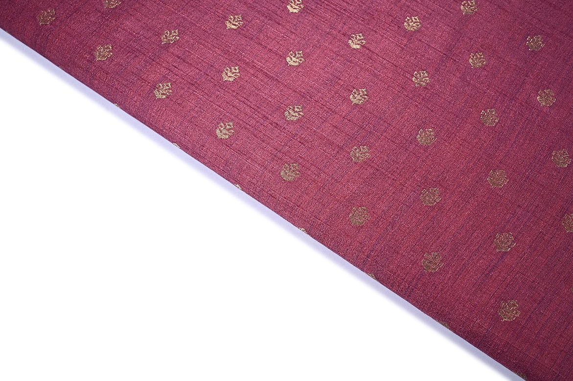 MULBERRY PINK COLOR TWOTONE TEXTURE WITH METALIC GOLD WEAVE MOTIVE PATTERN PORY SILK BROCADE FABRIC 11111