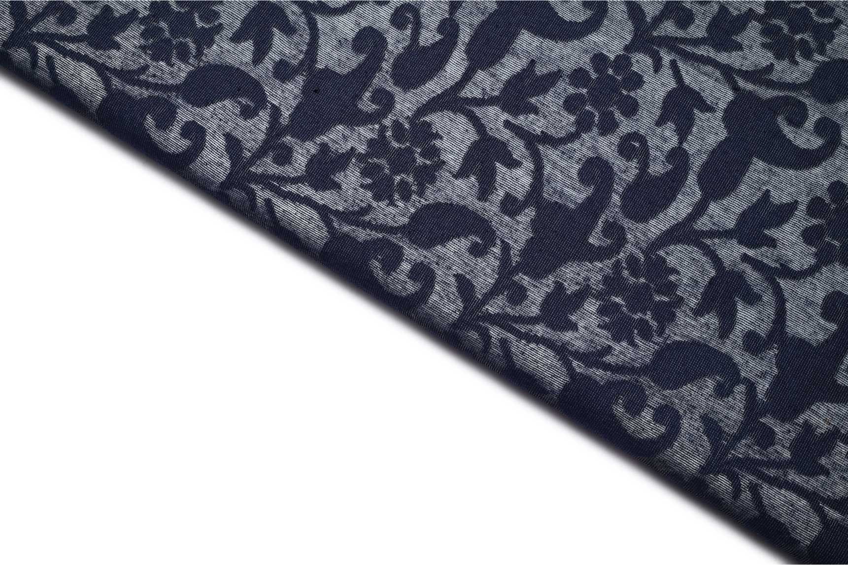 DEEP DENIM BLUE COLOR COTTON ZOOT TEXTURE WITH JAQARD PAISLEY BRASSO PATTERN WEAVE FABRIC 11198